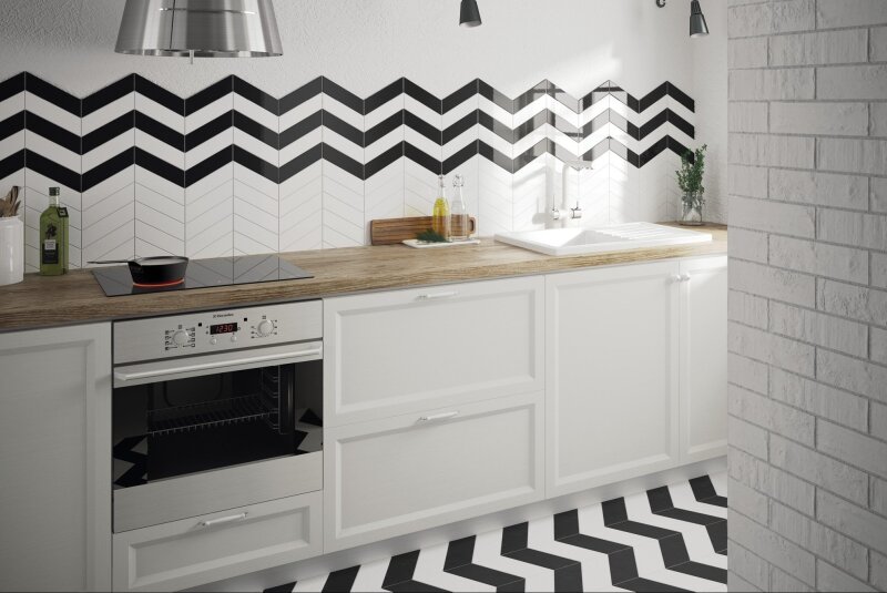 Chevron wall black white